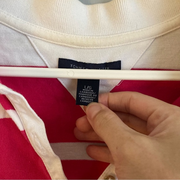 Tommy Hilfiger pink white polo shirt size L - Picture 4 of 8